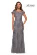 Picture of: Long Lace Evening Dress with Sheer Cap Sleeves in SIlver, Style: 27856, Detail Picture 2