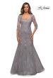 Picture of: Long Lace Mermaid Gown with Square Neckline in Silver, Style: 28033, Detail Picture 2