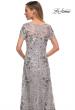 Picture of: Silver Lace and Sequin Long Gown with Short Sleeves in Silver, Detail Picture 2