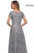 Picture of: Long Lace Mother of the Bride Gown with V Neckline in Silver, Detail Picture 2