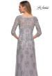 Picture of: Column Lace Mother of the Bride Dress with V Neckline in Silver, Detail Picture 2