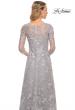 Picture of: Long Lace Evening Dress with V Neckline and Sleeves in Silver, Style: 29989, Detail Picture 2
