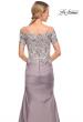 Picture of: Off the Shoulder Satin and Lace Beaded Mermaid Gown in Silver, Style: 30045, Detail Picture 2
