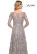 Picture of: Long Evening Gown with Unique Lace Beaded Design in Silver, Style: 30161, Detail Picture 2