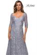 Picture of: Embroidered Lace Gown with V Neckline and Flare Skirt in Silver, Style: 27949, Detail Picture 3