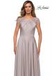 Picture of: Long Satin Dress with Sheer Floral Lace Cap Sleeves in Silver, Style: 28100, Detail Picture 3