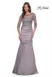 Picture of: Satin and Lace Off the Shoulder Mermaid Gown in Silver, Style: 30162, Detail Picture 3