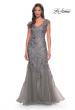 Picture of: Lace and Tulle Mermaid Gown with Cap Sleeves in Silver, Style: 30269, Detail Picture 3