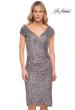 Picture of: Off the Shoulder Sequin Short Evening Dress with Ruching in Silver, Style: 30323, Detail Picture 3