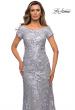 Picture of: Long Three Quarter Sleeve Floral Lace Evening Gown in SIlver, Style: 27842, Detail Picture 4
