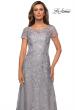Picture of: Long Lace Dress with Sheer Neckline and Cap Sleeves in Silver, Style: 27935, Detail Picture 4