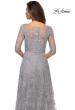 Picture of: A-line Lace Sequin Gown with Sheer Scoop Neckline in Silver, Style: 27942, Detail Picture 4