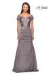 Picture of: Satin Off the Shoulder Dress with Beaded Sleeves, Style: 25996, Detail Picture 5