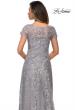 Picture of: Long Lace Dress with Sheer Neckline and Cap Sleeves in Silver, Style: 27935, Detail Picture 5