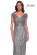 Picture of: Sequin Long Evening Dress with Ruching and V Neck in Silver, Style: 30326, Detail Picture 5