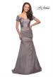 Picture of: Satin Off the Shoulder Dress with Beaded Sleeves, Style: 25996, Detail Picture 6