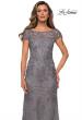 Picture of: Long Lace Evening Dress with Sheer Cap Sleeves in SIlver, Style: 27856, Detail Picture 6