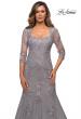 Picture of: Long Lace Mermaid Gown with Square Neckline in Silver, Style: 28033, Detail Picture 6