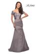 Picture of: Satin Off the Shoulder Dress with Beaded Sleeves, Style: 25996, Detail Picture 7