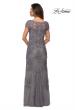 Picture of: Long Lace Evening Dress with Sheer Cap Sleeves in Silver, Style: 27856, Detail Picture 7