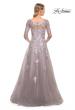 Picture of: Elegant A-Line Gown with Lace Applique and V Neck in Silver, Style: 30229, Back Picture