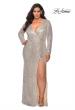 Picture of: Long Sleeve Sequin Plus Size Prom Dress with Slit in Silver, Style: 28880, Main Picture