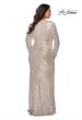Picture of: Long Sleeve Sequin Plus Size Prom Dress with Slit in Silver, Style: 28880, Back Picture