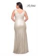 Picture of: Metallic Jersey Plus Gown with Slit and V Neckline in Silver, Style: 30267, Back Picture