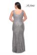 Picture of: Stretch Sequin Plus Size Gown with Slit and V Neck in Silver, Style: 30307, Back Picture