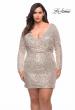 Picture of: Short Sequin Plus Dress with Long Sleeves in Silver, Style: 29396, Detail Picture 1
