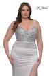 Picture of: Stretch Satin Plus Dress with Beautiful Rhinestone Designed Bodice in Silver , Style: 32430, Detail Picture 1