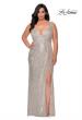 Picture of: Sequin Plus Size Prom Gown with Ruching and V-neck in Silver, Style: 29046, Detail Picture 2