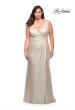 Picture of: Metallic Jersey Plus Gown with Slit and V Neckline in Silver, Style: 30267, Detail Picture 3
