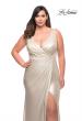 Picture of: Metallic Jersey Plus Gown with Slit and V Neckline in Silver, Style: 30267, Detail Picture 5