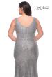 Picture of: Stretch Sequin Plus Size Gown with Slit and V Neck in Silver, Style: 30307, Detail Picture 5