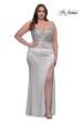 Picture of: Stretch Satin Plus Dress with Beautiful Rhinestone Designed Bodice in Silver , Style: 32430, Detail Picture 5