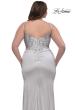 Picture of: Stretch Satin Plus Dress with Beautiful Rhinestone Designed Bodice in Silver , Style: 32430, Detail Picture 6