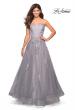 Picture of: Floor Length Tulle Ball Gown with Lace Accents in SIlver, Style: 27441, Main Picture