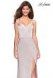 Picture of: Form Fitting Prom Dress with Slit and Beaded Straps in SIlver, Style: 27519, Main Picture