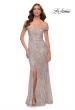 Picture of: Off the Shoulder Ruched Sequin Dress with Slit in Silver, Style 29831, Main Picture