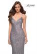 Picture of: Lace Up Back Sequin Dress with V Neckline in Silver, Style 29895, Main Picture