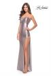 Picture of: Fitted Liquid Jersey Dress with High Slit and Open Back in Silver, Style: 31208, Main Picture