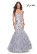 Picture of: Mermaid Beaded Floral Gown with Ruffle Detailed Skirt in Silver, Style: 32105, Main Picture