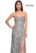 Picture of: Embroidered Lace Fitted Prom Dress with Lace Edge Slit in Silver, Style: 32013, Detail Picture 8