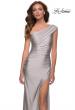 Picture of: One Shoulder Shiny Ruched Jersey Dress with Slit in Silver, Style 29619, Detail Picture 10