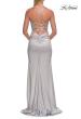 Picture of: Rhinestone Lace Bodice Gown with Slit and Lace-Up Back in Silver, Style: 33498, Detail Picture 10