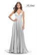 Picture of: A-Line Satin Gown with Ruched Bodice and V Neck in Silver, Style: 31505, Detail Picture 11