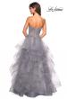 Picture of: Strapless Tulle Prom Gown with Lace Embellishments in Silver, Style: 27620, Back Picture