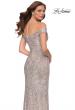 Picture of: Off the Shoulder Ruched Sequin Dress with Slit in Silver, Style 29831, Back Picture