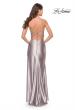 Picture of: Fitted Liquid Jersey Dress with High Slit and Open Back in Silver, Style: 31208, Back Picture